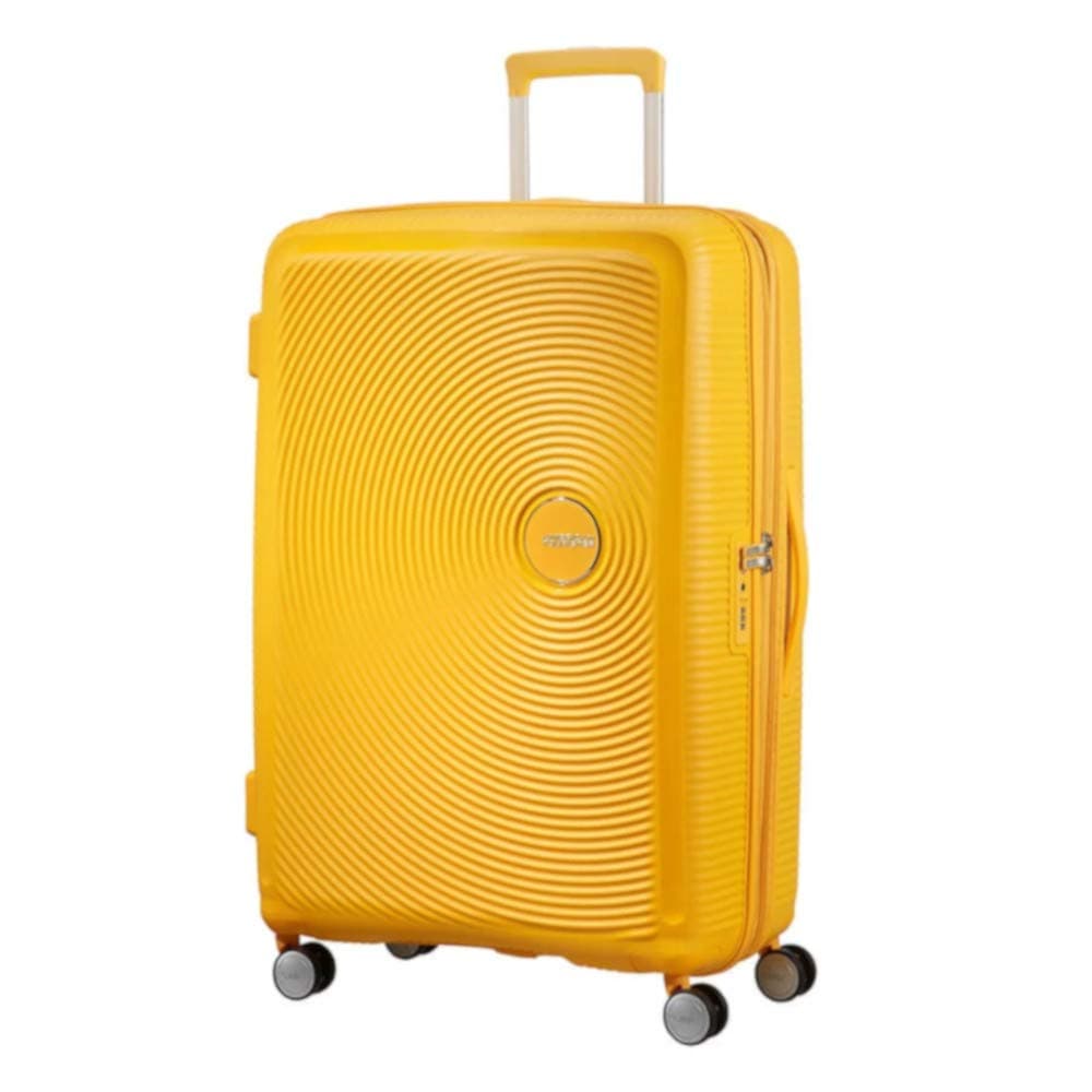 American Tourister Soundbox - Hard Shell Suitcase 77 cm Large - Trolley Suitcase with 4 wheels, TSA Lock, Expandable & Light - 97/110 L - Yellow (Golden Yellow)
