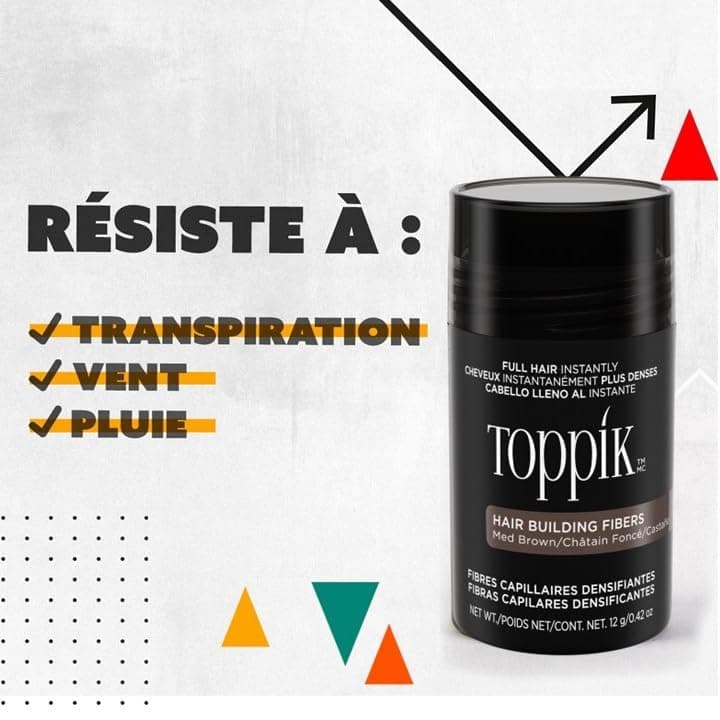 Toppik Hair Building Fibres Powder, Medium Brown, 27.5g Bottle - for A Thicker-looking Hairline, Crown and Beard, Instant Thinning Concealer for Men and Women - 3