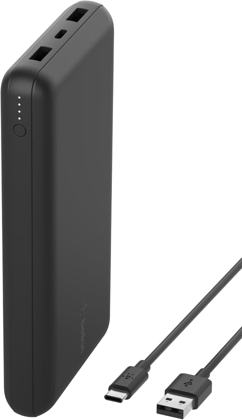 Belkin USB C Portable Charger 20000mAh, 20K Power Bank with USB Type C Input Output Port and 2 USB A Ports with Included USB C to A Cable for iPhone, Galaxy, Pixel, iPad, AirPods and More – Black - 1