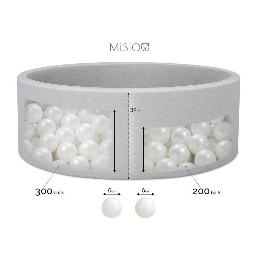 Misioo Smart Ball Pool for Children's Room – 200 Balls – Toy – Machine Washable, Oeko-Tex Certified – 90 x 30 cm, Light Grey – Blue/Yellow/Light Blue - 4
