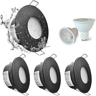 Sweier Waterproof Downlight Black,IP65 Recessed Ceiling Light Warm White 3000K,5W GU10 Downlights for Bathroom Ceiling,430Lumen LED Bathroom Spotlight,Cutout 68-75mm,4 Pack