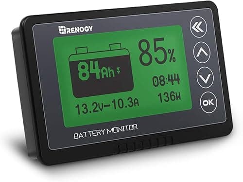 Renogy 500A Battery Monitor with Alarm, Capacity and Voltage Indicator, Compatible with LiFePO4, Lithium-ion, Lead Acid Battery in RV and Solar System