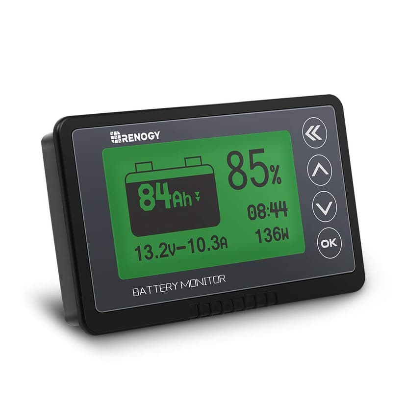 Renogy 500A Battery Monitor with Alarm, Capacity and Voltage Indicator, Compatible with LiFePO4, Lithium-ion, Lead Acid Battery in RV and Solar System - 1