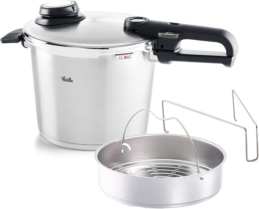 Fissler Vitavit Premium Pressure Cooker 6 L Diameter 22 cm Stainless Steel Steamer 4 Cooking Levels Including Insert Induction,Silver,622-412-06-070/0 - 1