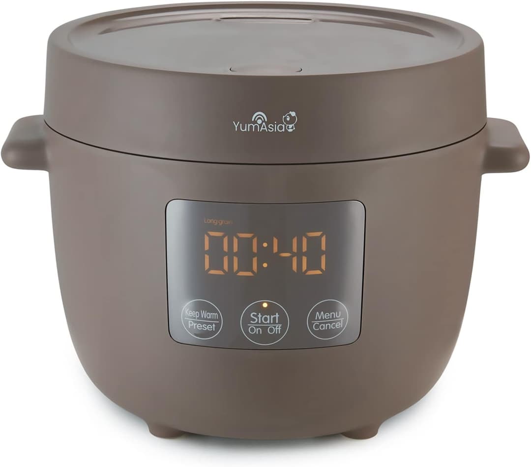 Yum Asia Tsuki Mini Rice Cooker with Shinsei Ceramic Bowl (2.5 cups, 0.45 litre) 5 Rice Cooking Functions, 2 Multicooker Functions, Hidden LED Display, 220-240V UK (Pebble Grey)