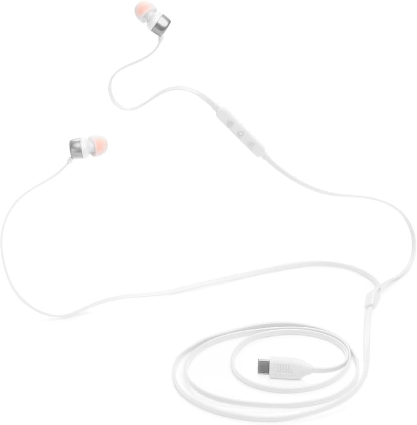 JBL Tune 310 C, Écouteurs filaires Hi-Res, son Pure Bass JBL, connexion USB-C, câble plat anti-nœuds, télécommande à trois touches avec microphone, en blanc - 1