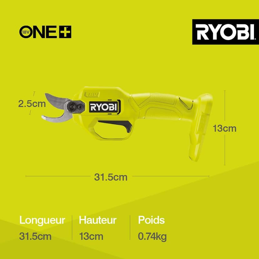RYOBI - Sécateur Sans Fil 18V ONE+ RY18SCA-0 – Coupe Jusqu’à 25 mm, Lame Acier, Sécurité Active – Taille Facile Branches et Rosiers – Batterie Non Incluse - 7