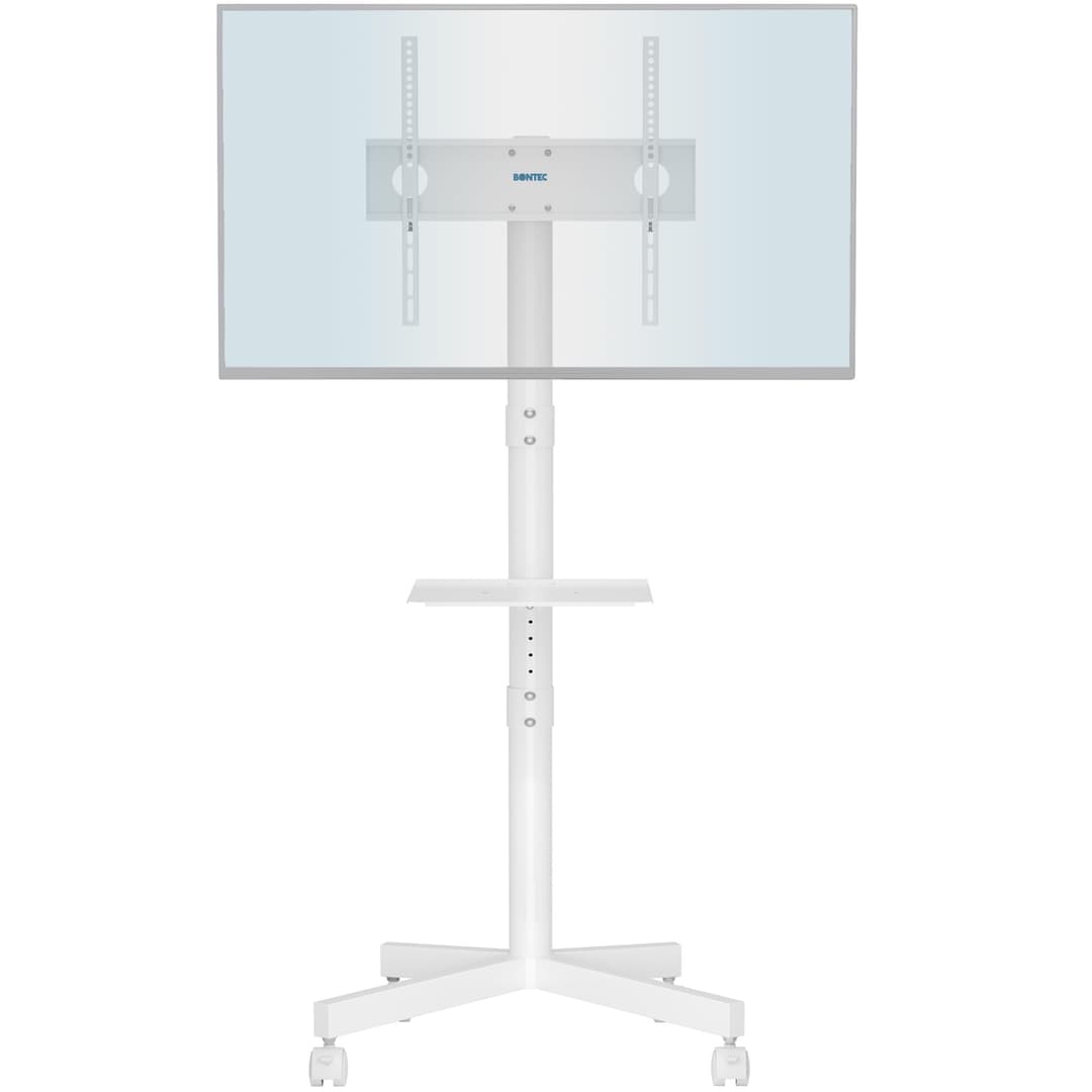 BONTEC Mobile TV Stand on Wheels, Free Standing TV Stand for 23-60 Inch LED LCD Plasma TVs, Rolling Floor TV Cart with Height Adjustable Laptop Shelf, Max VESA 400x400mm, Holds up to 25kg, white