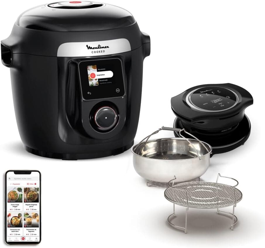 Moulinex Cookeo Wi-Fi with Extra Crisp, Multicooker, 14 Cooking Modes, Pressure Cooking, Air Fryer, Easy Step-by-Step Recipes, CE96X8F0