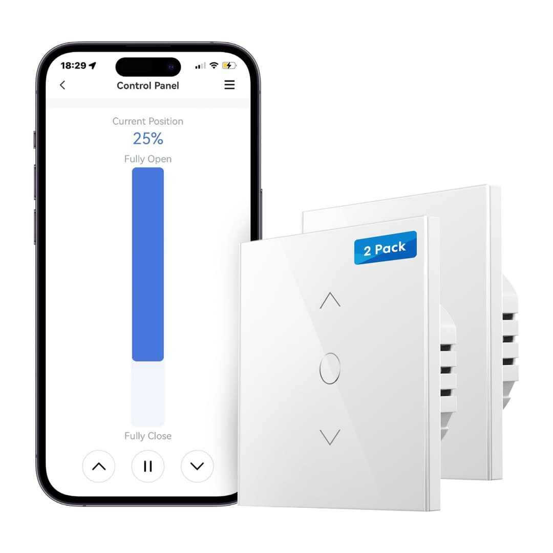 Meross Smart Roller Shutter Switch (NEUTRAL WIRE REQUIRED), Curtain Switch Compatible with Alexa and Google Home, Percent Control, Voice Control and Remote Control (2)