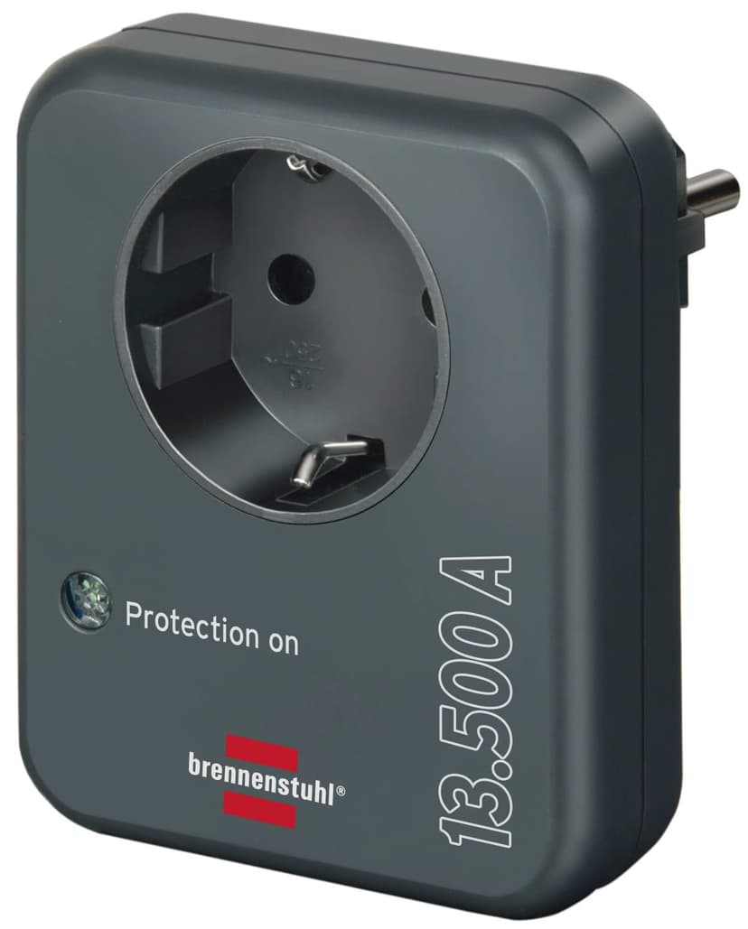 Brennenstuhl Steckdosenadapter mit Überspannungsschutz 13.500 A (Adapter als Blitzschutz für Elektrogeräte) anthrazit - 1