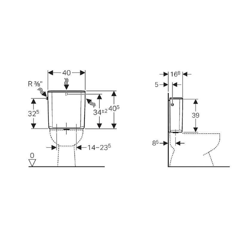Vista Geberit Ap128 Dual Discharge Cistern Side Connection: Alpine White (128.317.11.5) - 3