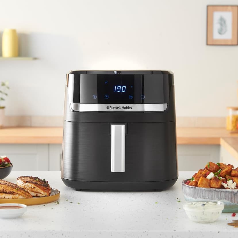 Russell Hobbs Air Fryer XXL 8,3L Rapid Air (Compact, Silencieux, Pizza Ø 26cm) Friteuse sans huile (9-en-1, Cuit, gril, rôtit et plus, économe, tactile,arrêt auto, compatible lave-vaisselle) 27632-56 - 7