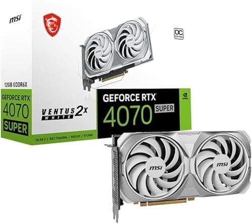 MSI GeForce RTX 4070 Super 12G Ventus 2X White OC Carte Graphique pour Le Jeu - 12 Go GDDR6X (21Gbps / 192 Bits), PCIe 4.0-2 x Ventilateurs TORX 4.0 - HDMI 2.1a, DisplayPort 1.4a