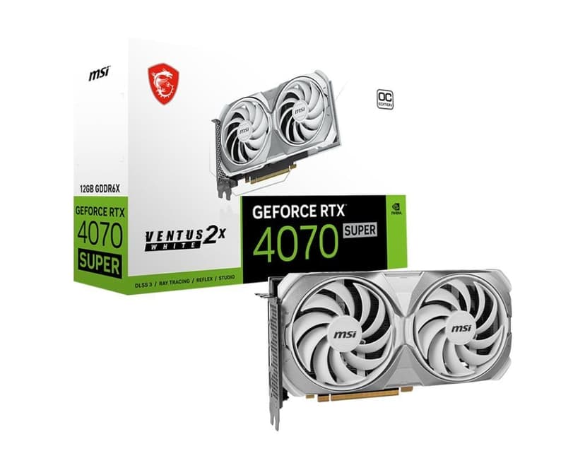 MSI GeForce RTX 4070 Super 12G Ventus 2X White OC Carte Graphique pour Le Jeu - 12 Go GDDR6X (21Gbps / 192 Bits), PCIe 4.0-2 x Ventilateurs TORX 4.0 - HDMI 2.1a, DisplayPort 1.4a - 1