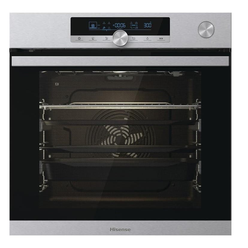 Hisense BSA66334PX Four pyrolytique à vapeur 100% + fonction friteuse à air sans huile, grande capacité 77 L, cuisson simultanée 5 niveaux, ventilateur XXL, Pizza mode 300°, portes amovibles inox - 1