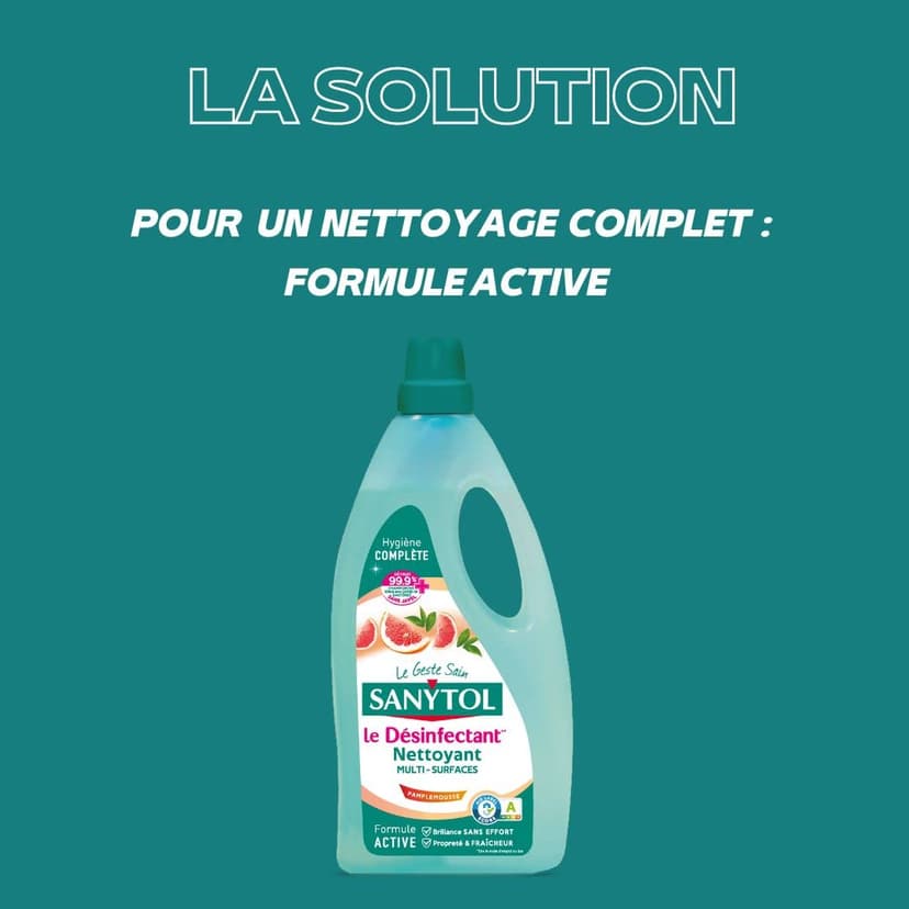 Sanytol Cleaning Floors and finishes, Grapefruit and Sea Salt Disinfectant Deodoriser Cleaner 1 L - 3
