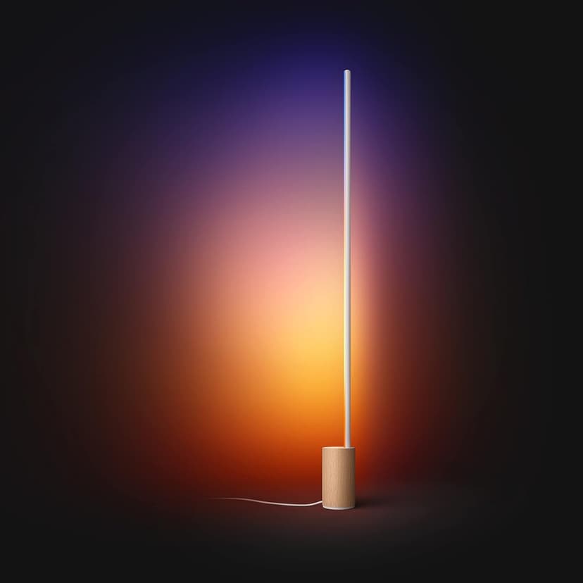 Philips Hue White and Color Ambiance, lampadaire Gradient Signe, base ton bois, compatible Bluetooth, fonctionne avec Alexa, Google Assistant et Apple Homekit - 2