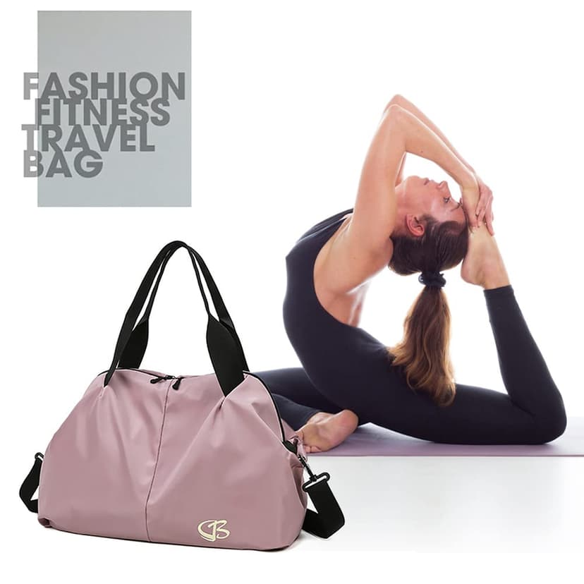 Vllcsla Sac de Sport Femme Petit, Poche Humide, 45x27x20 cm, Imperméable Sac à Bandoulière de Sport/Voyage, Sacs de Week-End à Main, Sacs de Voyage Femme Piscine, Léger, Doux (Rose foncé) - 2