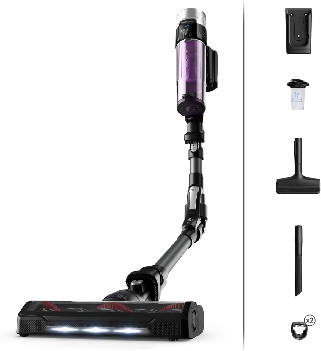 Rowenta X-Force Flex 9.60 Allergie Aspirateur balai sans fil, Filtration Anti-Allergènes, Puissant 100AW, Ultra Léger, Autonomie 45min RH2038WO, Noir / Violet