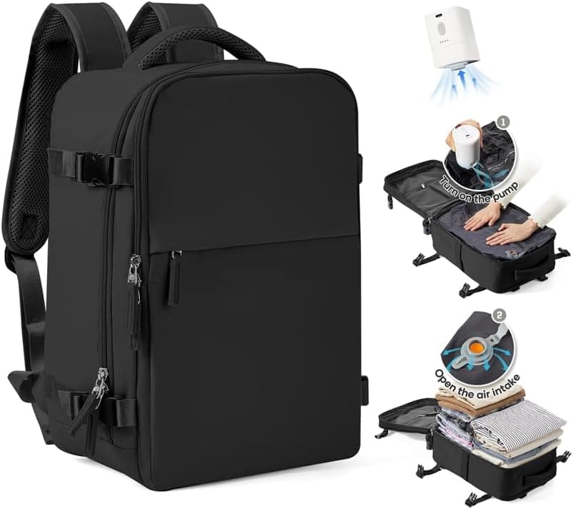 SZLX Vacuum Backpack Carry-on Luggage Women, Airbag Backpack with Vacuum System for Travel, Ryanair Travel Ruscksack Cabin Size with Pump Waterproof Men's Vacuum Suitcase - 1