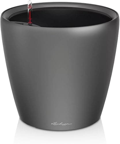 Lechuza Self Watering Plant Pot CLASSICO 43 LS Garden Flower Indoor and Outdoor Plastic Planter with Drainage Hole D43 H40 cm Charcoal Metallic