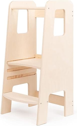 Ully by moblì®| la première Tour d'apprentissage en Bois Naturel avec étagères réglables | Fabriquée en Italie Selon Les principes Montessori | Conçue par des éducateurs Experts