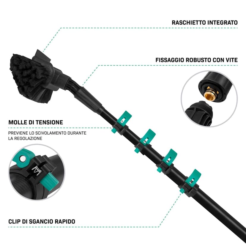 VONROC Window Cleaner with Telescopic Rod 4.6 m - Car Wash Brush with Handle, Professional Window Wiper with Washing Brush for Windows, Solar System - Includes Brush, Hose, Soap Dispenser - 8