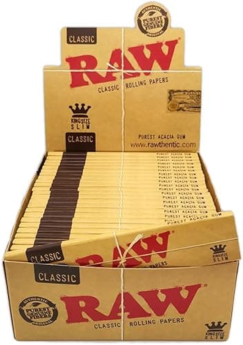 Raw Slim Fabric Rolling Paper, Brown, King, Box of 50