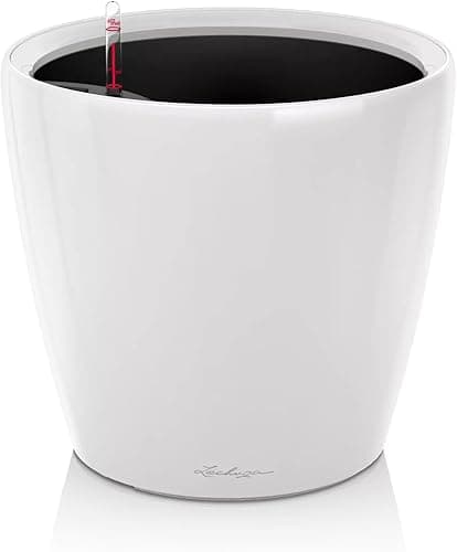 Lechuza Self Watering Plant Pot CLASSICO 35 LS Garden Flower Indoor and Outdoor Plastic Planter with Drainage Hole D35 H33 cm White High-Gloss