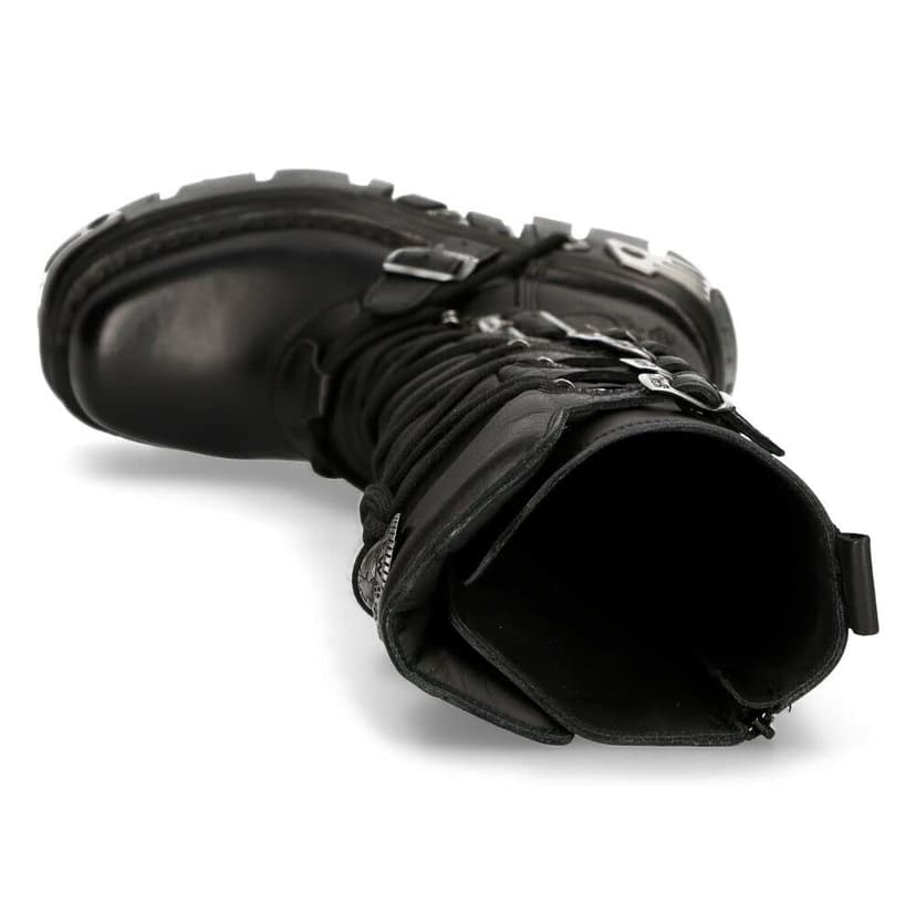 New Rock 272-S1 Bottes Hautes Gothiques Emo en Cuir Noir Métallisé Avec Lacet et Fermeture à Boucle 6.5 - 9