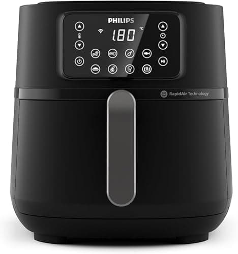 Philips Air Fryer Series 5000 7.2L Connected - 16 Cooking Functions, XXL Size 7.2L/1.4kg, RapidAir Technology, -90% Fat, Touch Screen, Easy to Clean, Black (HD9285/90)