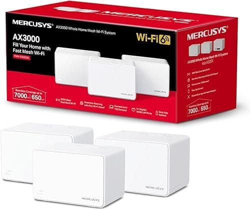 Mercusys Halo H3000X Mesh WiFi System, Wi-Fi 6 AX3000 Dual Band Router & Repeater, 3 Gigabit Ports, MU-MIMO, WPA3, Child Lock, Suitable for 3-5 Bedroom Homes