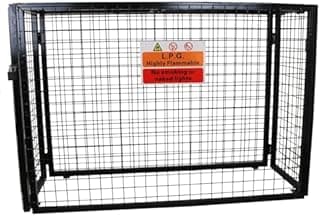 Gas Bottle Cage 1000mmx 1400mm x 500mm Collapsible Black Mesh Secure Lockable Storage Powder Coated Galvanised Steel 3mm Wire Thickness 4 x 19kg Cylinder Bottles FREE Warning Sign Padlock & 2 Keys