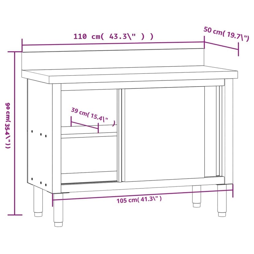 vidaXL Table de Travail de Cuisine avec Portes Coulissantes, Armoire de Restaurant avec Pieds Réglables, Meuble de Rangement, INOX - 3