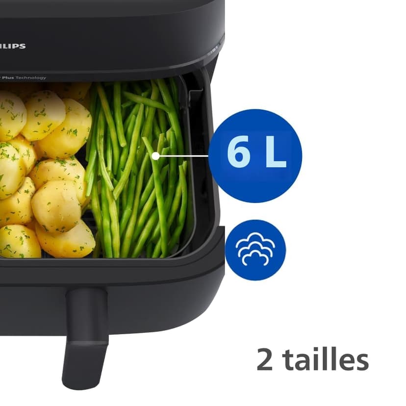 Philips Airfryer Série 5000 - Air Fryer double panier avec cuisson vapeur, 9L, RapidAir, 19 modes de cuisson, jusqu'à 90% de matières grasses en moins, AirSteam, nettoyage vapeur, HomeID (NA550/00) - 6