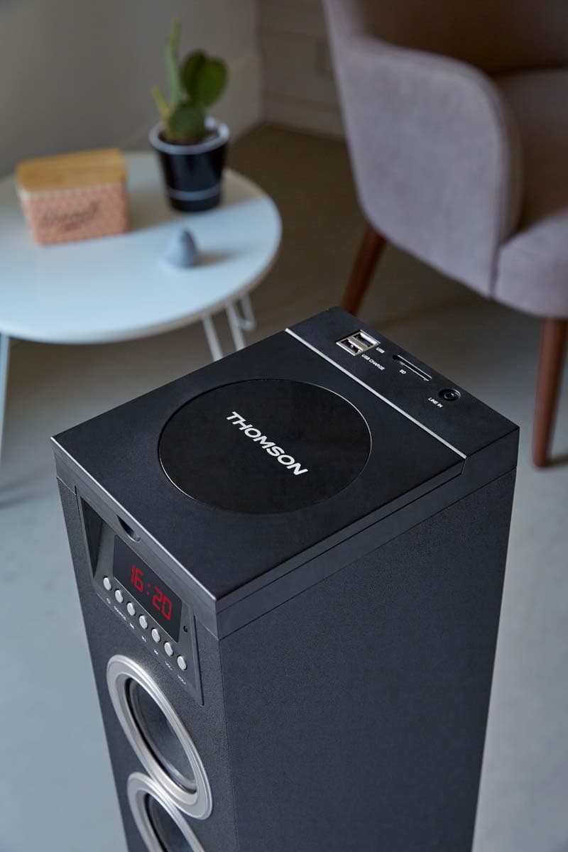 THOMSON Tour de Son Bluetooth avec Lecteur CD, Enceinte Colonne Hifi 60W, Radio FM, Port Aux et USB, MP3 et Affichage LED - Noir - DS120CD - 2