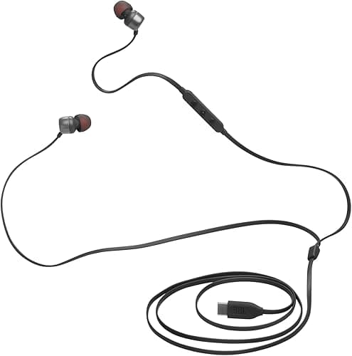 JBL Tune 310 C Hi-Res Wired Earbuds with Microphone, Flat Tangle-Free Cable, 3-Button Remote, EQ Presets Control and Volume Adjustment, Black