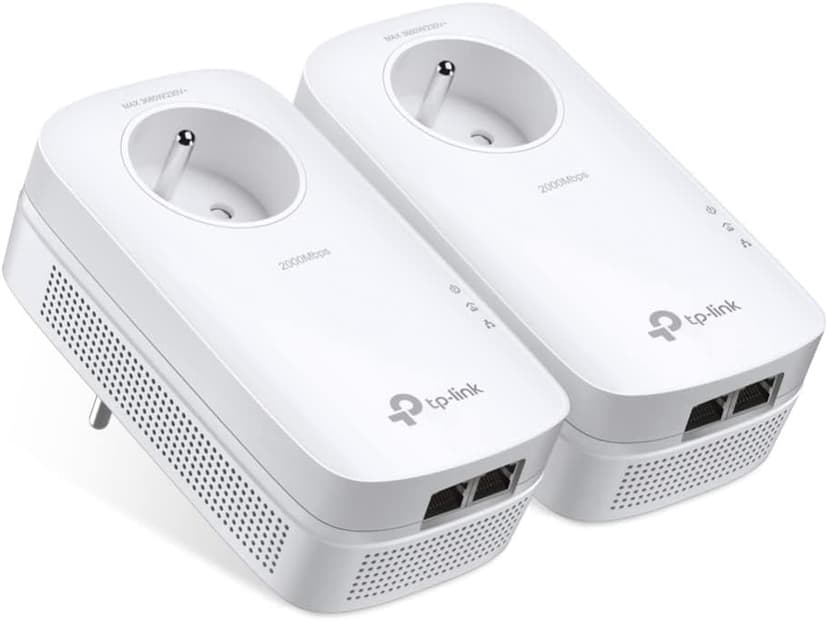 TP-Link 2000Mbps Powerline with 2 Gigabit Ethernet Ports and Integrated Socket, 2 Powerline Kit - Perfect Solution for Enjoying Multi-TV Service at Home -TL-PA9025P KIT (EN) - 1