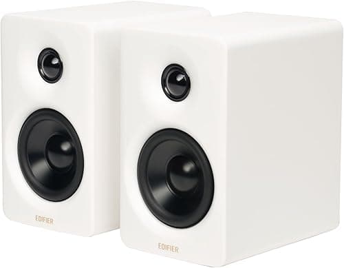Edifier M60 Compact Desktop Speakers 2.0: Bluetooth 5.3, 66W RMS, Hi-Res Wireless Audio, LDAC, 3” Mid Bass & 1” Tweeter, USB-C/AUX Inputs, Multimedia Speaker with Stands for PC Gaming & Music – White