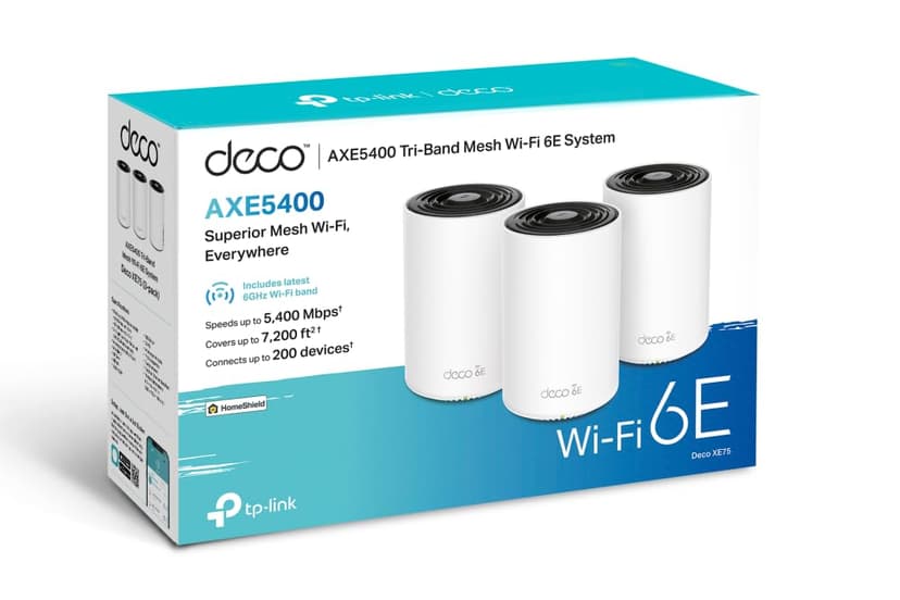 TP-Link Deco XE75 Mesh WLAN Set (3 Pack), Wi-Fi 6E AXE5400 Tri-Band Router & Repeater, 3 x Gigabit Ports for Each Unit, Recommended for Houses with 4-7 Bedrooms, Comprehensive Youth Protection, WPA3 - 3