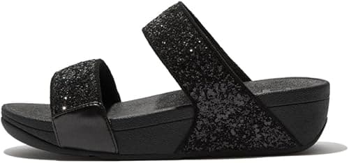Fitflop Women's Lulu Glitter Slides, Summer Sandal - Lightweight & Comfortable with Natural Arch Support - Black Glitter - 6 UK