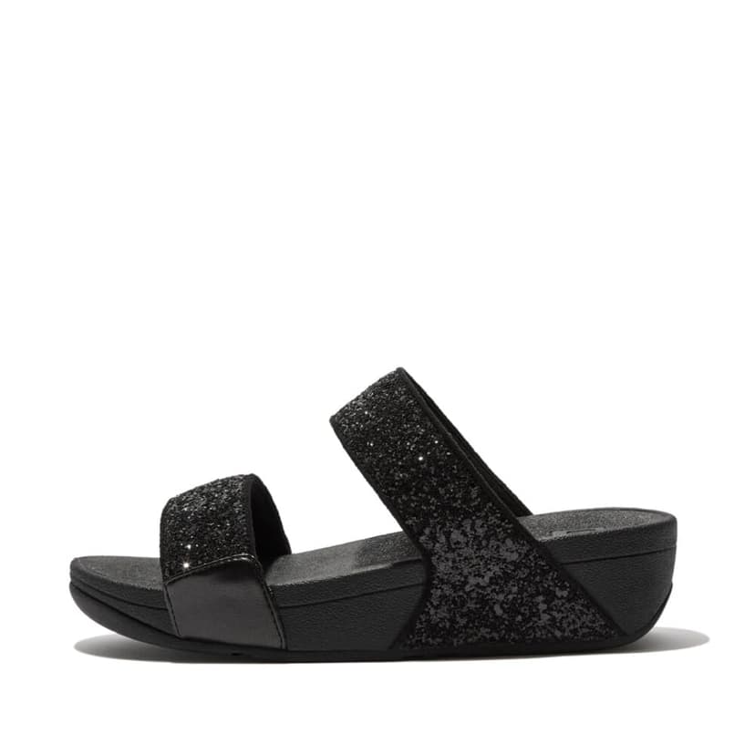 Fitflop Women's Lulu Glitter Slides, Summer Sandal - Lightweight & Comfortable with Natural Arch Support - Black Glitter - 6 UK - 1