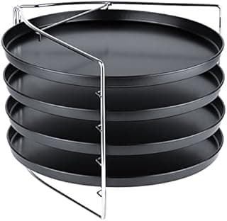Grizzly Pizza Baking Set, 5-Piece Set with Lockable Stand and Pack of 4 Round Trays 28 cm / 11 inch, Pizza Rack for Oven, Bake 4 Pizzas at Once
