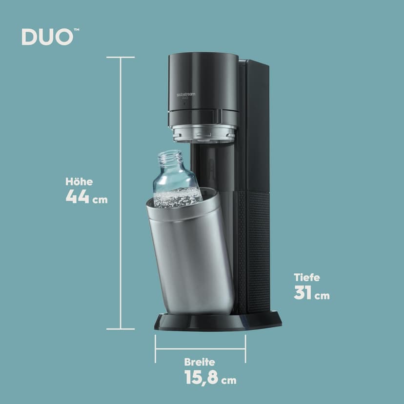 sodastream Duo – Machine à eau pétillante, 1 bouteille 1L sans BPA et 1 bouteille en verre 1L incluses, noire - 7