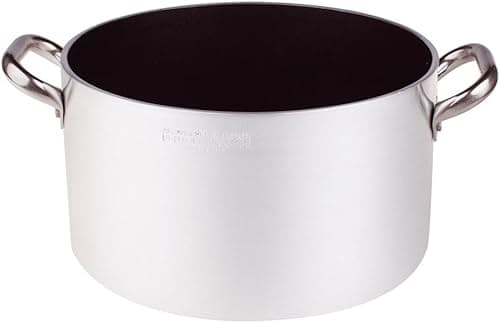 Pentole Agnelli Aluminium Anti - Adherent Professional 5 Mm. Deep Platinum Saucepot With 2 Handles, 3.49 Litre, Colour - Silver/Black