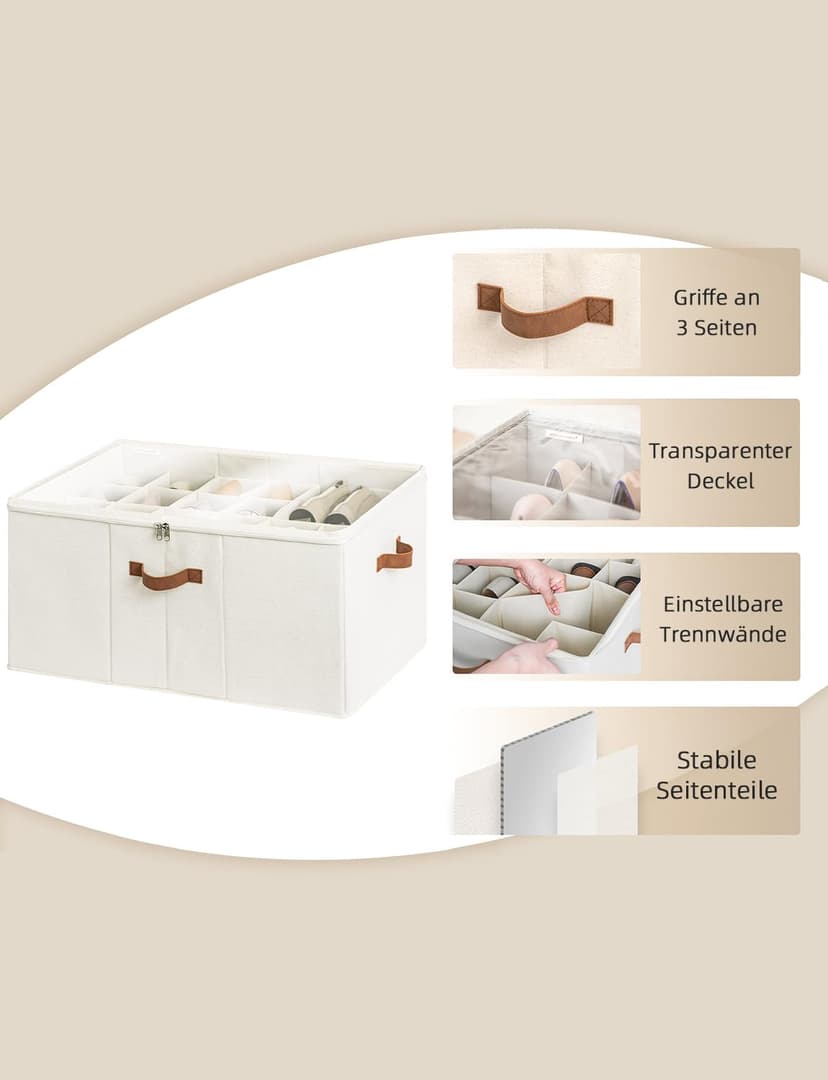 StorageWorks Organisateur de chaussures pour placard, boite rangement chaussures pour 24 paires, boîte en tissu avec couvercle transparent, conteneurs de rangement pour chaussures d'armoire, beige - 5
