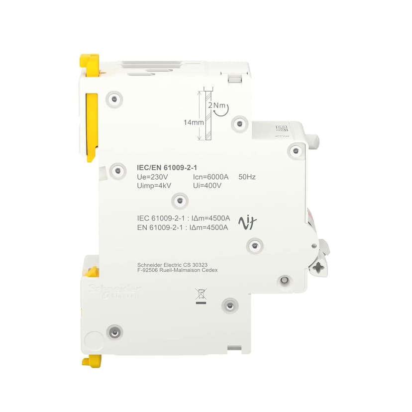 Schneider Electric FI LS RESI9 1P + N 16A B 30MA Type A 6KA, R9D01616 - 3