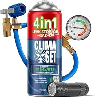 CLIMASET - KIT complet AC R134a 4 en 1, remplacement du gaz, pour voitures de 1994 à 2016 - Solution de climatisation - Kit complet - Scellant, colorant UV, réfrigérant - avec câble et lampe UV