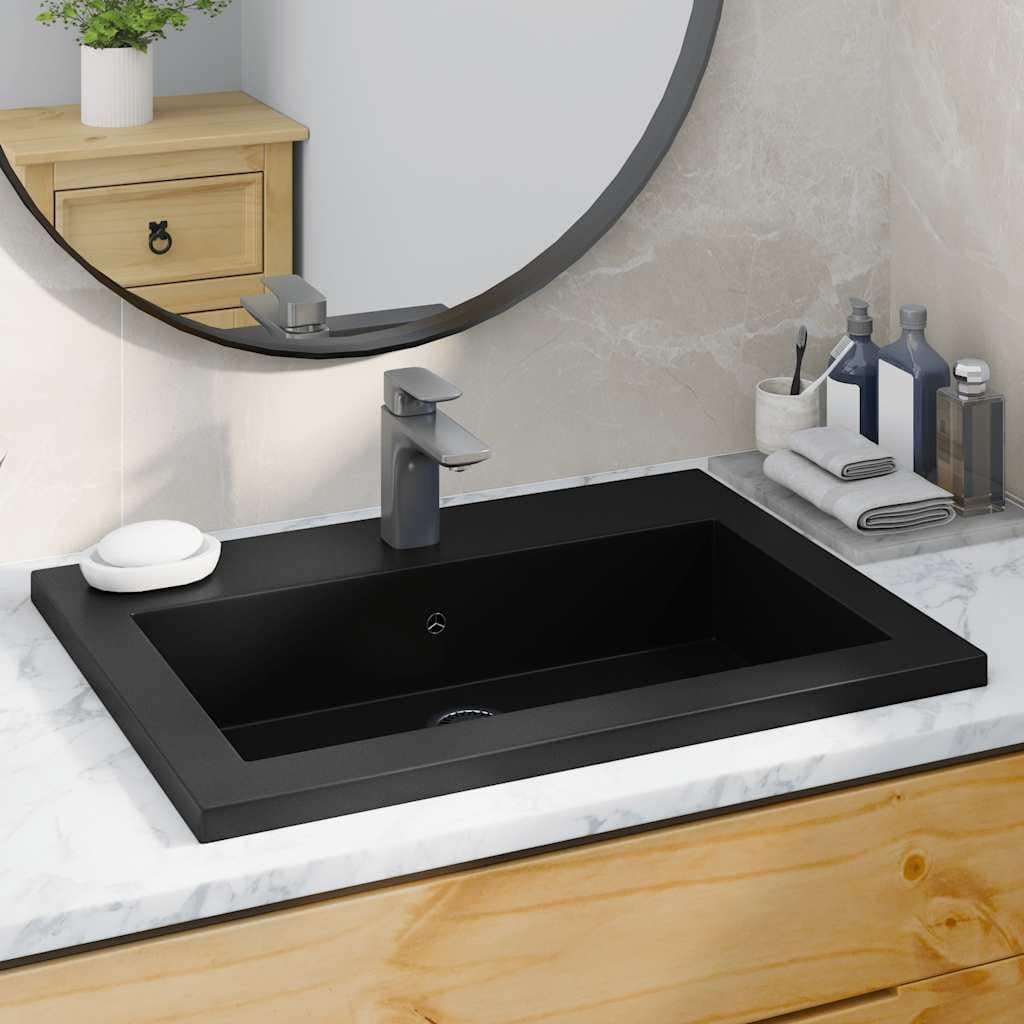 Cervaline Lavabo en Granit 600 x 450 x 120 mm Noir,Quinca…
